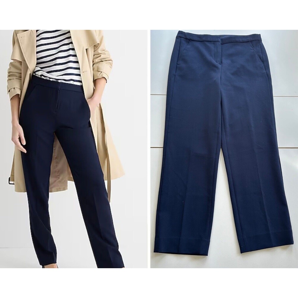 J Crew Kate Straight Leg Pants Four Season Stretch Womens 10 Navy High Rise Work